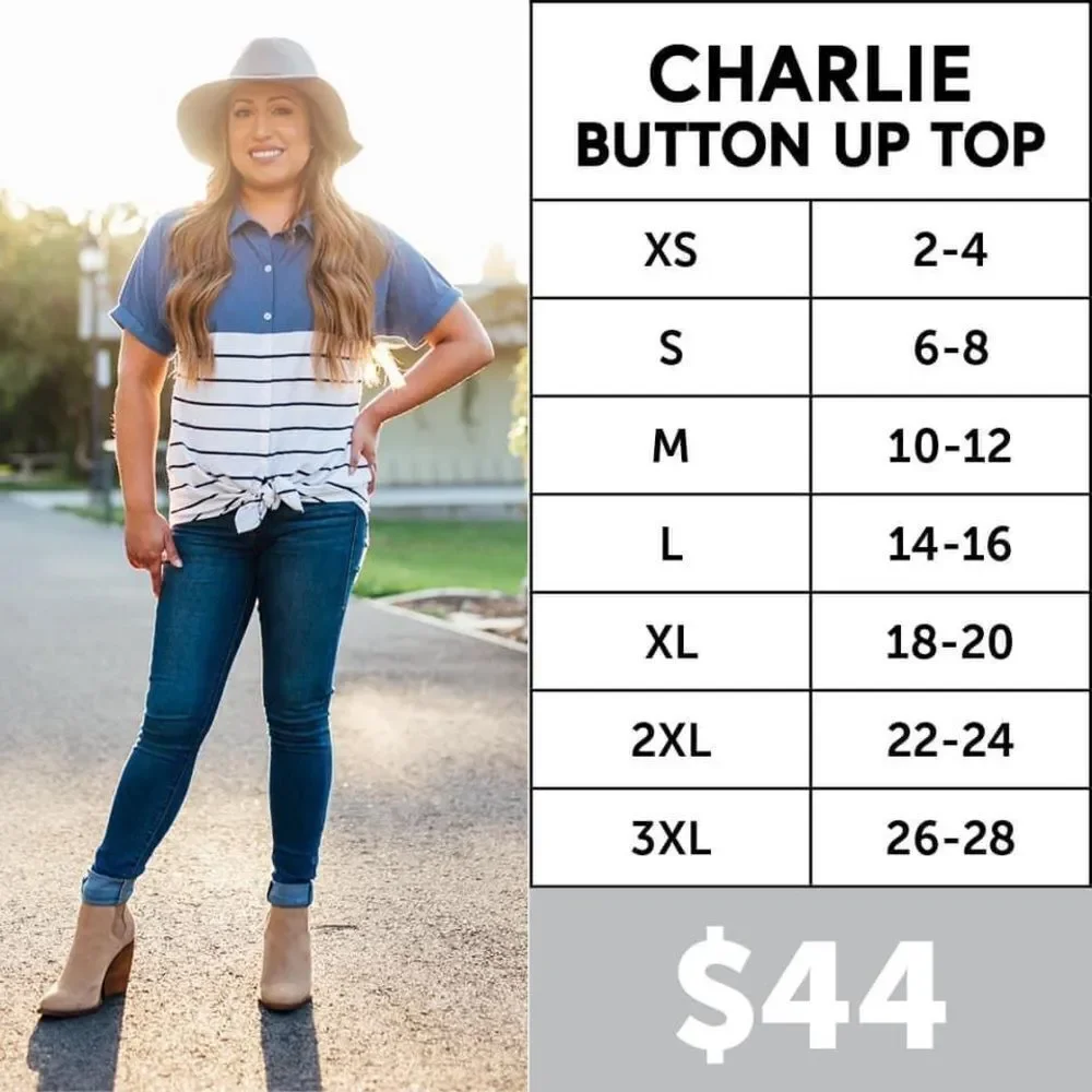 Lularoe Charlie Short Sleeve Button Up Top Small - Picture 3 of 3